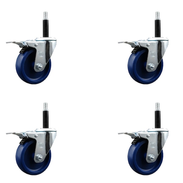 Service Caster 4'' Solid Poly Swivel 3/4'' Expanding Stem Caster Set Total Lock Brake, 4PK SCC-EXTTL20S414-SPUS-34-4 - main